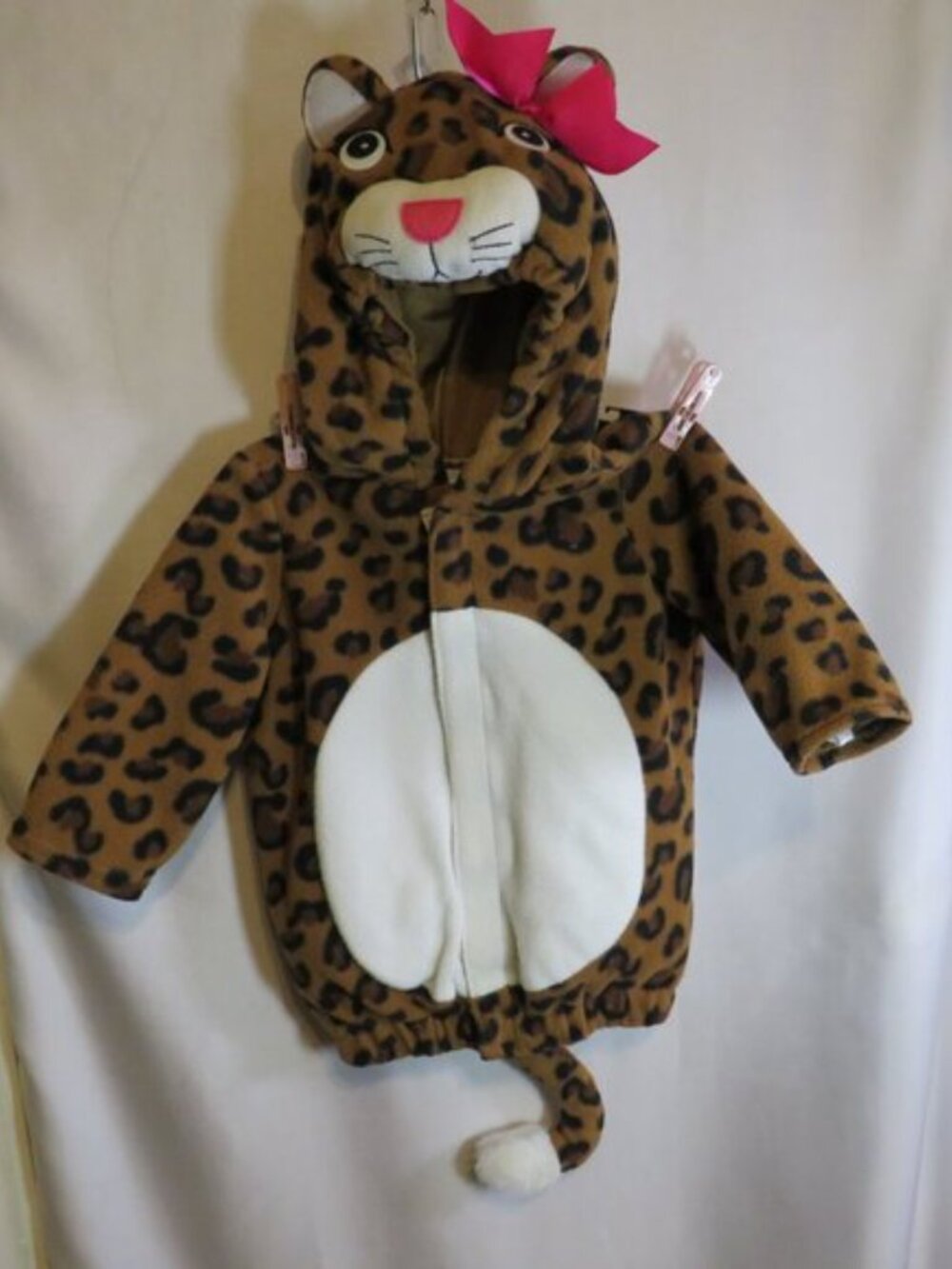 Old Navy Baby Girl Leopard Costume Jacket Hooded Plush Bow Tail 6-12 Months